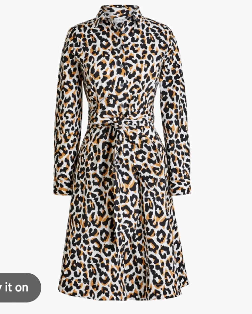 NWT J.Crew Leopard Tie Waist Shirt Dress AK928 Cotton Poplin Animal Print Midi 6